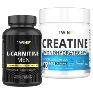 1WIN / Набор спортивных добавок  Креатин в капсулах, 240 капсул + L-карнитин MEN, 90 капсул