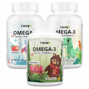 1WIN / Набор из 3-х Omega-3 kids / Вкус: Клубника 120 капсул, Апельсин 120 капсул, Малина и травы 60 капсул 1WIN / Набор из 3-х Omega-3 kids / Вкус: Клубника 120 капсул, Апельсин 120 капсул, Малина и травы 60 капсул