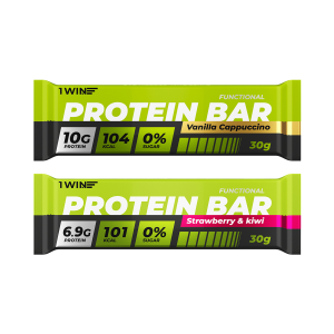 1WIN / PROTEIN BAR / Набор протеиновых батончиков  без сахара, 10шт. по 30г. Клубника-киви, Ванильный капучино