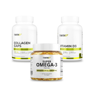 1WIN / Набор витаминов, Омега-3 90 капсул + Коллаген с гиалуроновой кислотой 155 капсул + подарок D3 600МЕ 1WIN / Набор витаминов, Омега-3 90 капсул + Коллаген с гиалуроновой кислотой 155 капсул + подарок D3 600МЕ