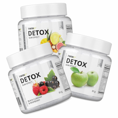 1WIN / Detox Slim Effect + зеленый чай, Вкус Яблоко, Тропический микс, Черная смородина, набор из 3-х банок