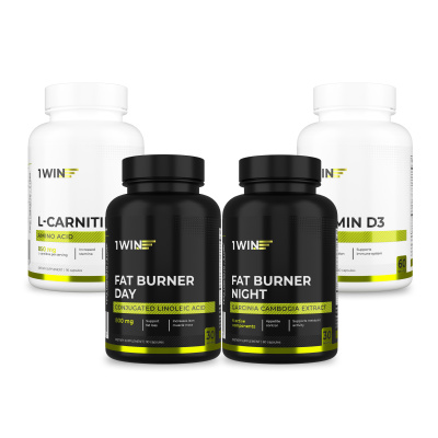1WIN / Набор Комплекс для похудения, коррекция массы тела (Fat burner day, Fat burner night, L-карнитин, Витамин D3)