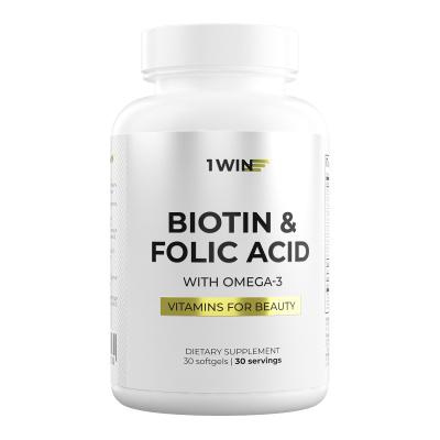 1WIN / Биотин и фолиевая кислота с Омега-3, 30 капсул