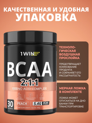 1WIN ВСАА 2:1:1,  Вкус Персик, 30 порций