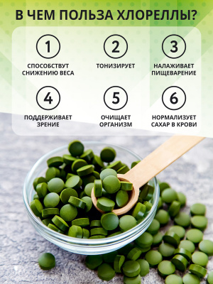 1WIN / Хлорелла органическая натуральная, Chlorella прессованная в таблетках, Суперфуд, 100 грамм