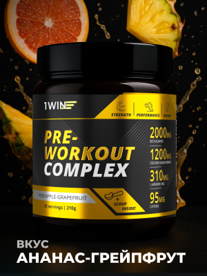 1WIN / Предтренировочный комплекс Pre-workout. Вкус Ананас- Грейпфрут, 35 порций
