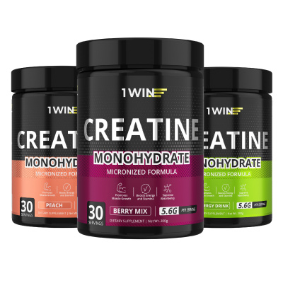 1WIN / Креатин моногидрат. Набор из 3х банок. Вкус: Энергетик, Ягодный микс, Персик, 200г.