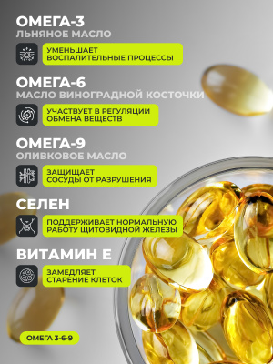 1WIN / Набор витаминов. Omega 3-6-9 60 капсул + Витамин D3 5000 МЕ 90 капсул + Магний с витамином B6 120 капсул + подарок Витамин С 100 капсул