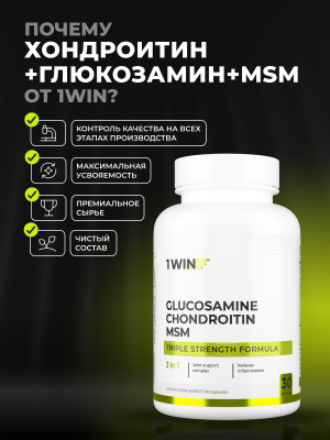 1WIN / Хондроитин+Глюкозамин+МСМ, Glucosamine+Chondoitine+MSM, 90 капсул