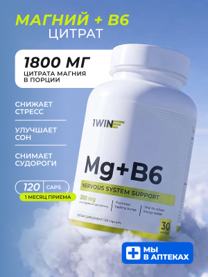 1WIN / Магния цитрат с витамином B6, 120 капсул