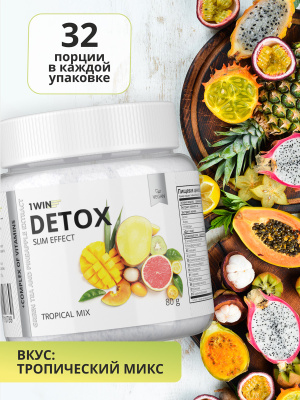 1WIN / Detox Slim Effect + зеленый чай, Вкус Яблоко, Тропический микс, Черная смородина, набор из 3-х банок