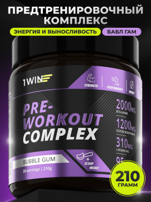 1WIN / Предтренировочный комплекс. Pre-workout, Вкус Бабл-гам, 35 порций