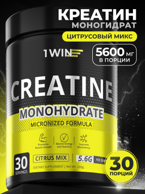 1WIN Creatine Monohydrate, Креатин моногидрат, Вкус Цитрусовый микс, 30 порций