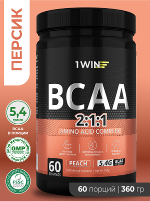 1WIN / BCAA 2:1:1, Вкус Персик, 60 порций
