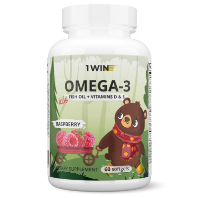 Omega-3 Kids + Vitamins D & E, Детская Омега-3 исландский рыбий жир в капсулах c Витаминами Д и Е, 60 капсул