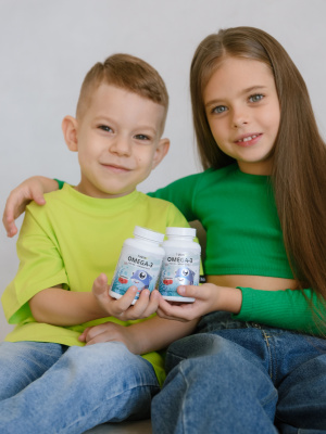 1WIN /Omega-3 Kids + Vitamins D & E, Детская Омега-3, вкус апельсин, 60 капсул