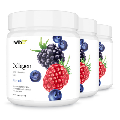 1WIN / Коллаген + Гиалуроновая кислота + Витамин С, Вкус: Ягодный микс, набор из 3-х банок
