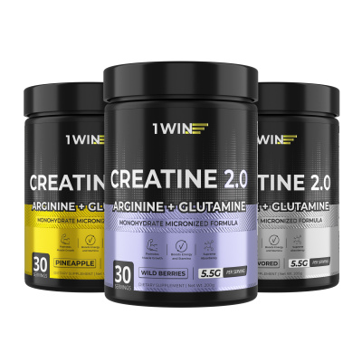 1WIN / Набор  Креатин+глютамин+аргинин 3 вкуса Нейтральный, Лесные ягоды, Ананас, 200г