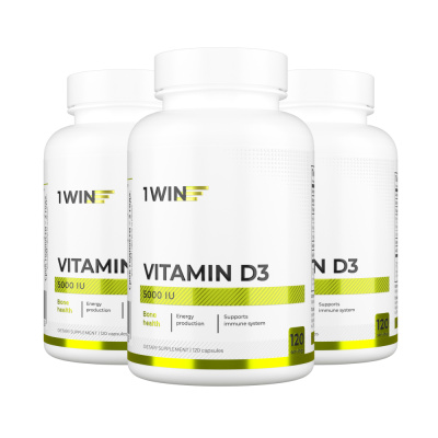 1WIN / Набор 3х банок Витамин D3 5000 ME, 120 капсул