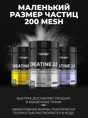 1WIN / Набор  Креатин+глютамин+аргинин 3 вкуса Нейтральный, Лесные ягоды, Ананас, 200г