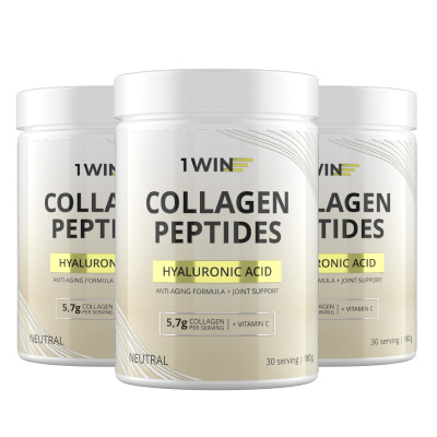 1WIN / Коллаген + Гиалуроновая кислота + Витамин С, Вкус: Нейтральный, набор из 3-х банок